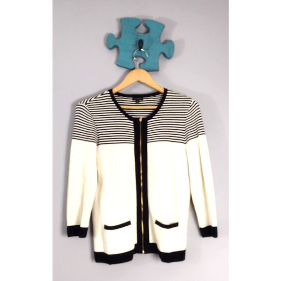 Talbot's Sweaters - Talbots women's striped zipper front sweater medium cotton rayon